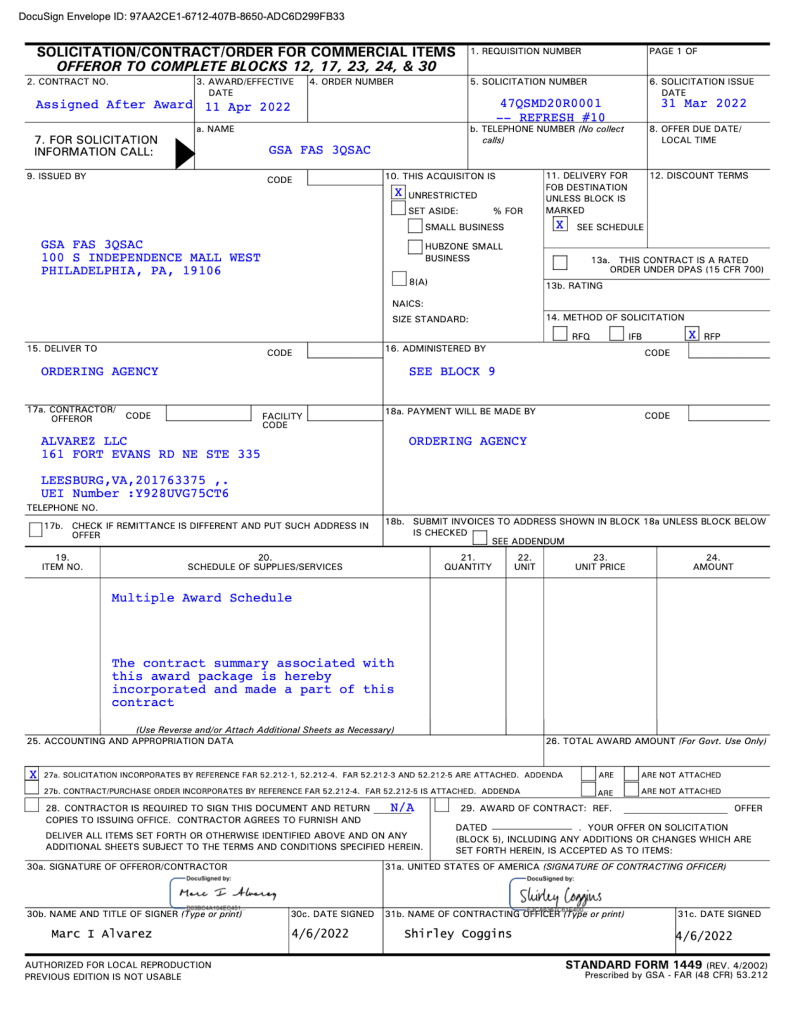 GSA Contract Screen Shot